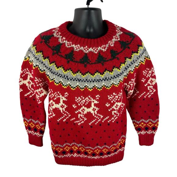 Vintage Alcott & Andrews Wool Knit Fair Isle Reindeer Sweater Chunky Size Small - Picture 1 of 8
